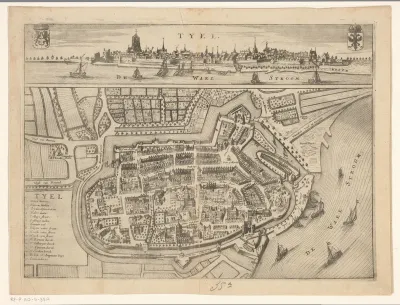 Plattegrond van en gezicht op Tiel