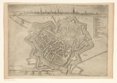 Plattegrond van en gezicht op Zutphen