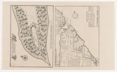 Plattegrond van fort Oostenburgh en een kaart van het gebied tussen Batticaloa en Trincomalee