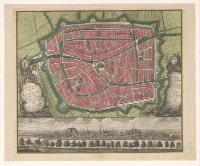 Plattegrond van Leiden met stadsgezicht