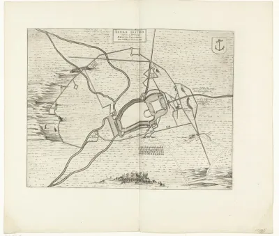 Plattegrond van Lingen met de versterkingen, 1597