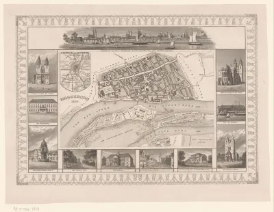 Plattegrond van Maagdenburg met elf stadsgezichten