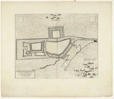 Plattegrond van Meurs met de versterkingen, 1597