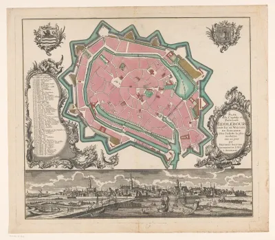 Plattegrond van Middelburg met stadsgezicht