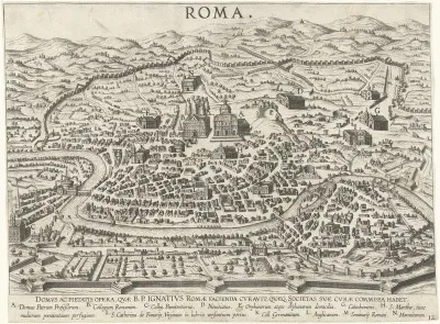 Plattegrond van Rome met de stichtingen van Ignatius van Loyola