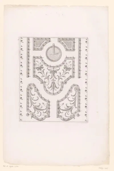 Plattegrond van tuin met parterres en fontein