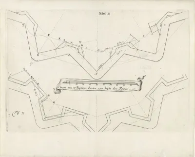 Plattegrond van versterkte vestingmuur