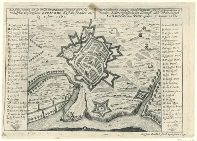 Plattegrond van Wesel, veroverd door de Fransen in 1672