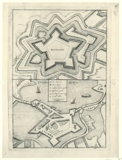 Plattegronden van de vestingen te Boertange en Zwartsluis, veroverd door de Fransen of Munstersen, 1672