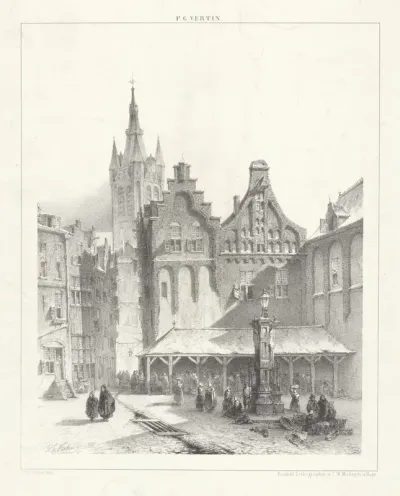 Plein met markt en waterpomp