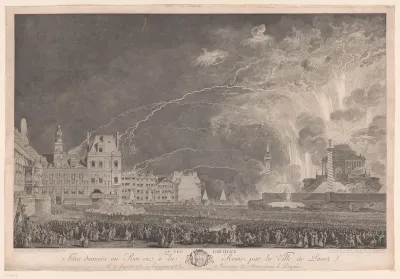 Plein met vuurwerk ter ere van de geboorte van de dauphin
