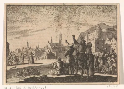 Plein te Cork waar de bewoners kijken naar de duizenden spreeuwen in de lucht, 1621
