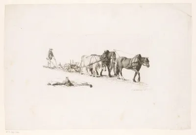 Ploeg met twee paarden en een os