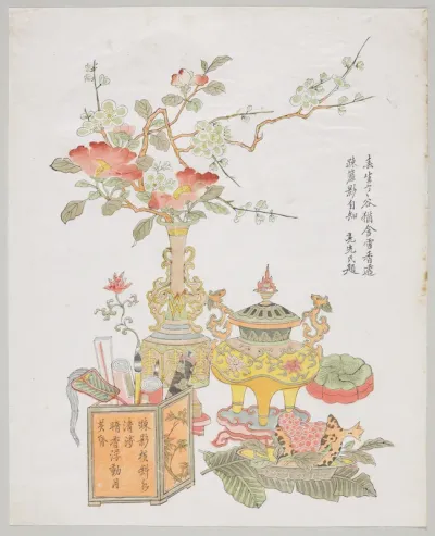 Plum and Camellia in a Bronze Vase
