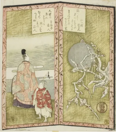 Plum blossoms and poet, from an untitled hexaptych depicting a pair of folding screens