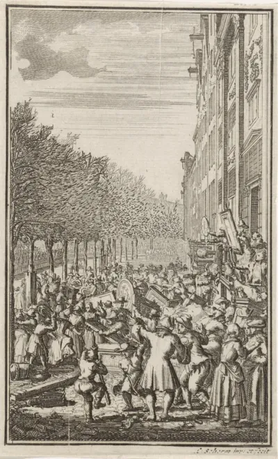 Plundering van het huis van burgemeester Boreel tijdens het Aansprekersoproer, 1696
