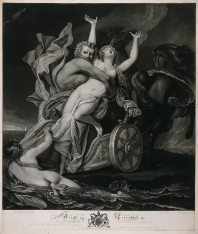 Pluto in a chariot snatches Proserpine away from her companions