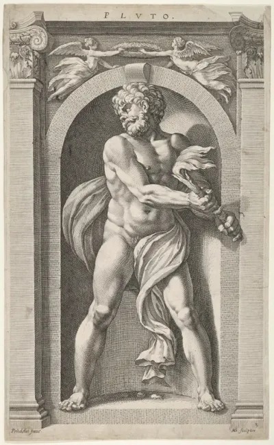 Pluto; on verso sketches of a figure, four heads, and a column