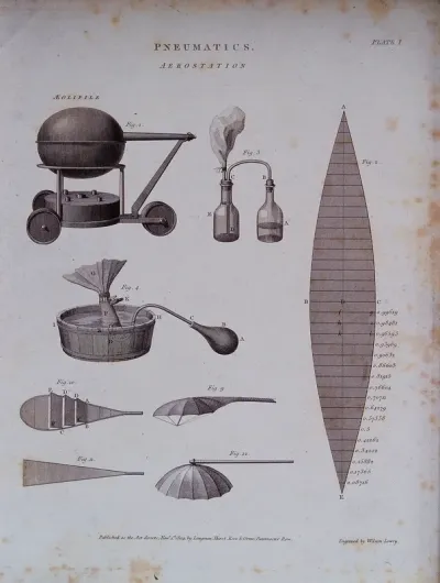 Pneumatics: page to a partwork on science, with pictures of scientific equipment