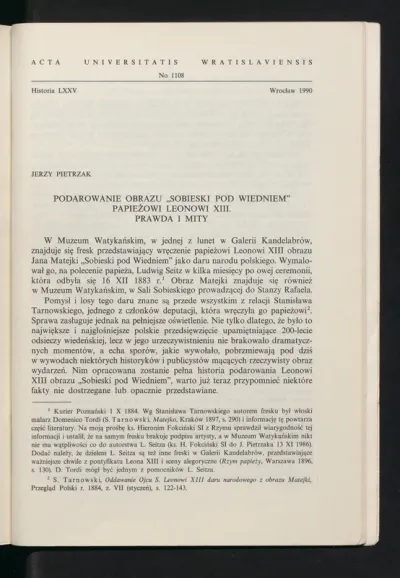 Podarowanie obrazu "Sobieski pod Wiedniem" papieżowi Leonowi XIII. Prawda i mity