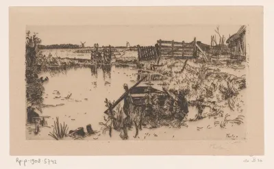 Polderlandschap met weilanden, sloot en roeiboot