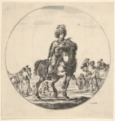 Polish horseman facing right, a circular composition, from "Figures on Horseback" (Cavaliers nègres, polonais et hongrois)