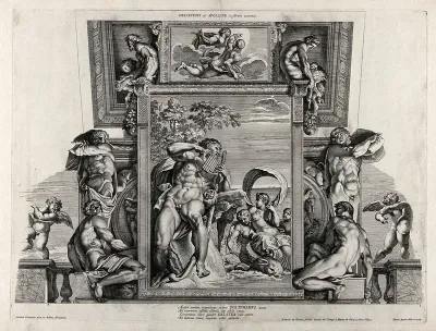 Polyphemus and Galatea, with Apollo and Hyacinthus above