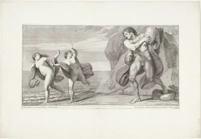 Polyphemus gooit een steen naar Acis