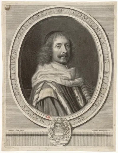 Pomponius de Bellievre senatus Galliarum Princeps Carolus Le Brun pinxit. Robertus Nanteuil sculpebat