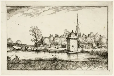 Pond and a Village, plate fifteen after Pictures of Farms, Country Houses and Rustic Villages (Praediorum villarum et rusticarum casularum icones)