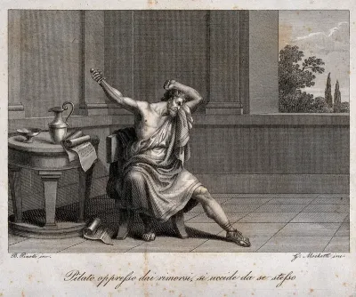 Pontius Pilate prepares to kill himself in remorse
