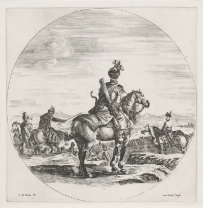 Poolse man te paard op de rug gezien