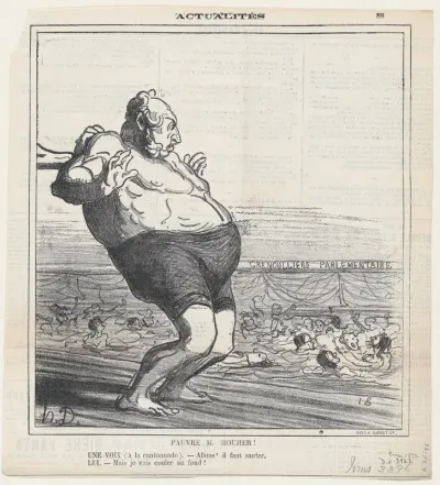 Poor Mr. Rouher! A voice (in the wings): –Go ahead! Jump! He: –But I'll sink to the bottom!, from 'News of the day,' published in Le Charivari, May 9, 1872