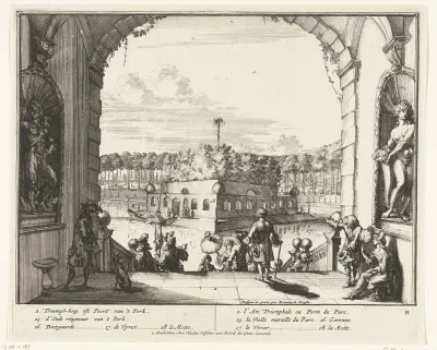 Poort en vijver in het park van Enghien