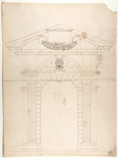 Porta Pia, elevation (recto) Porta Pia, window, elevation; section (verso)