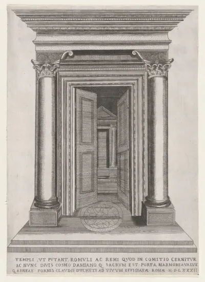 Portal of the Temple of Romulus and Remus, from "Speculum Romanae Magnificentiae"