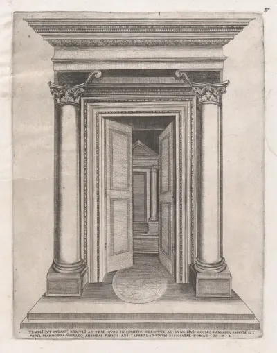 Portico of the Temple of Romulus, from "Speculum Romanae Magnificentiae"