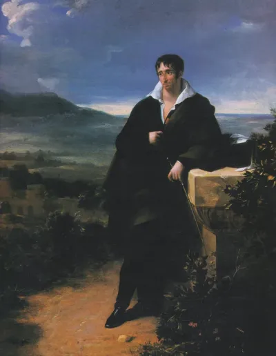 Portrait de Camille de Tournon en pied dans la campagne romaine