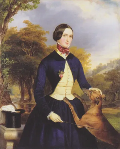 Portrait de femme en amazone avec son chien