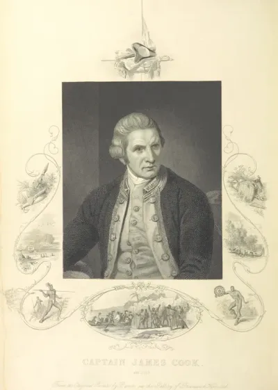 portrait from "[The Voyages of Captain James Cook. Illustrated ... With an appendix, giving an account of the present condition of the South Sea Islands, &c.]".