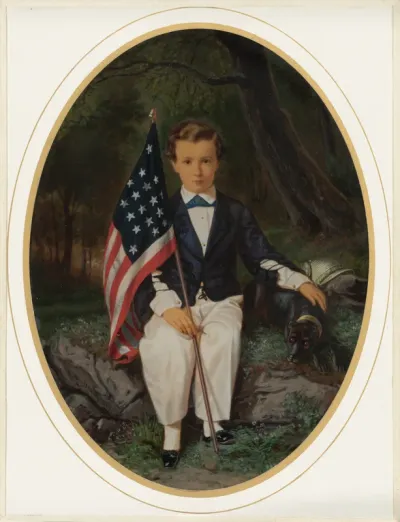 Portrait of a Boy Holding a Flag