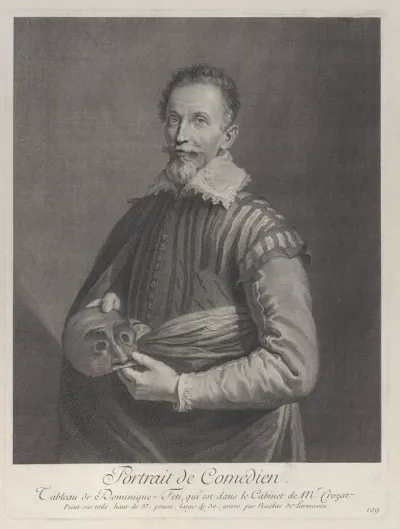 Portrait of a Comedian: portrait of Francesco Andreini holding a mask
