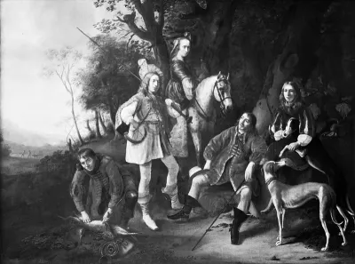 Portrait of a family, resting after the hunt