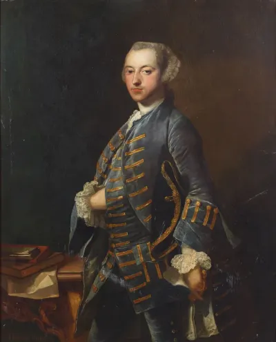 Portrait of a gentleman, standing, wearing blue military uniform
