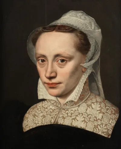 Portrait of a lady, bust-length, in black costume with a white lace collar and headdress
