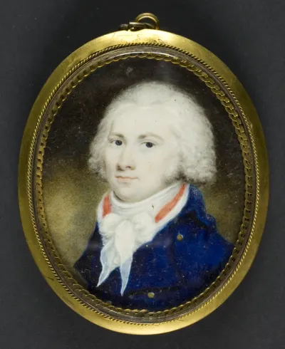 Portrait of a Man with blue coat and red vest