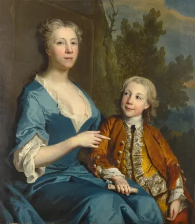 Portrait of a mother and child in a landscape