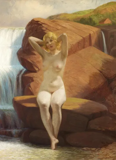 Portrait of a Nude by a Waterfall
