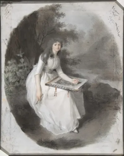 Portrait of a Seated Young Lady Drawing under a Tree