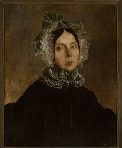 Portrait of a woman in a lace bonnet.